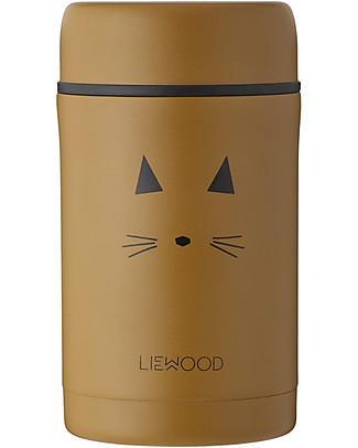 Liewood Contenitore Termico in Acciaio Inossidabile Bernard - Gatto Senape - 500 ml Porta Merenda