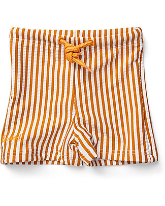 Liewood Costume a Pantaloncino Increspato Otto - Righe Mostarda/Bianco - UV 50+ Costumi a Pantaloncino
