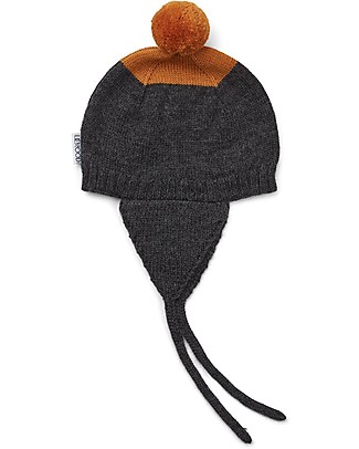 Liewood Cuffietta Bebè con Paraorecchie e Ponpon Vera, Grigio Scuro Melange - 100% lana Cappelli Invernali