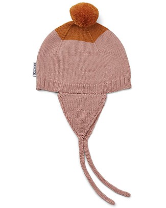 Liewood Cuffietta Bebè con Paraorecchie e Ponpon Vera, Rosa - 100% lana Cappelli Invernali