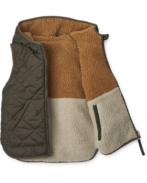 Liewood Gilet Reversibile Teddy/Piumino Diana - Army Brown Mix - Materiale Riciclato Giacche