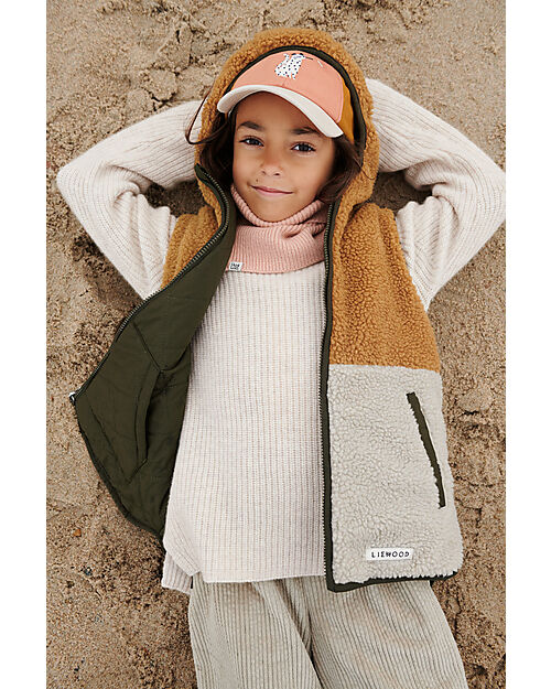 Liewood Gilet Reversibile Teddy/Piumino Diana - Army Brown Mix - Materiale Riciclato Giacche