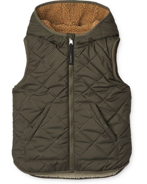 Liewood Gilet Reversibile Teddy/Piumino Diana - Army Brown Mix - Materiale Riciclato Giacche