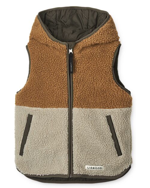 Liewood Gilet Reversibile Teddy/Piumino Diana - Army Brown Mix - Materiale Riciclato Giacche