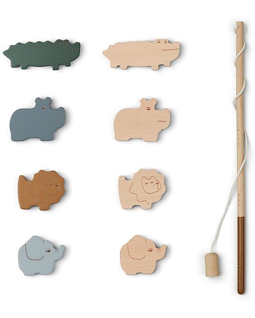 Liewood Gioco di Pesca Sebastian - Safari/Golden Caramel Multi Mix - 100% Legno di Faggio Attrezzi in Legno