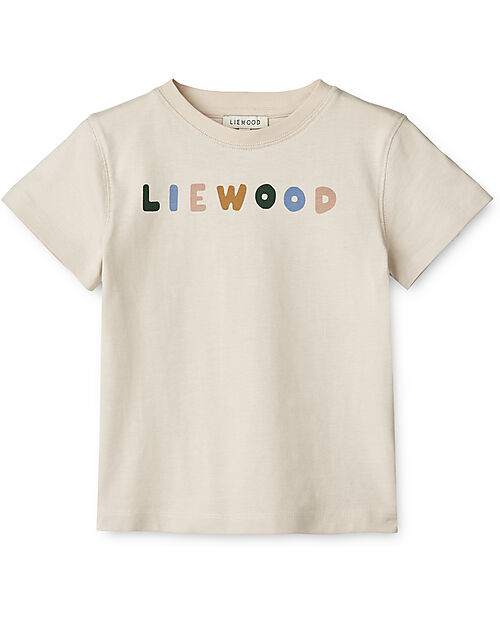 Liewood Maglia a Maniche Corte Sixten - Logo Multicolore - Sabbia - 100% Cotone Bio T-shirt