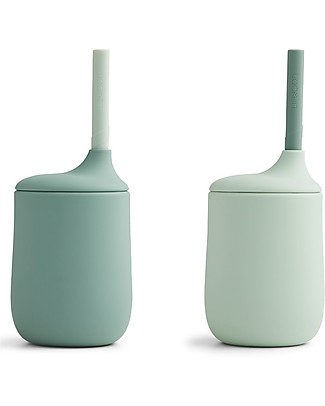 Liewood Pacco da 2 Bicchieri con Cannuccia Ellis in Silicone - Verde Menta Tazze e Bicchieri
