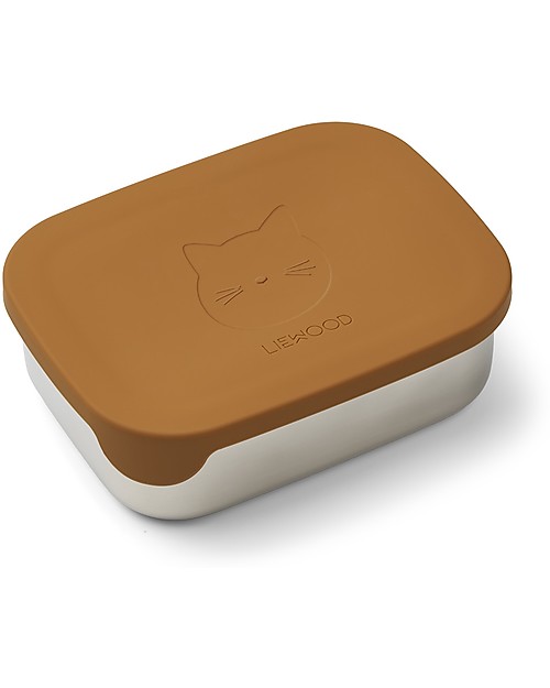 Liewood Portapranzo in Silicone e Acciaio Arthur - Gatto Mostarda Porta Merenda