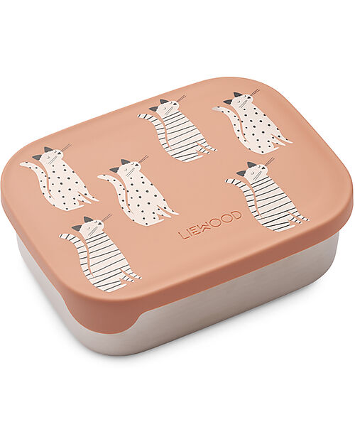 Liewood Portapranzo in Silicone e Acciaio Arthur - Gatto - Tuscany Rose Porta Merenda