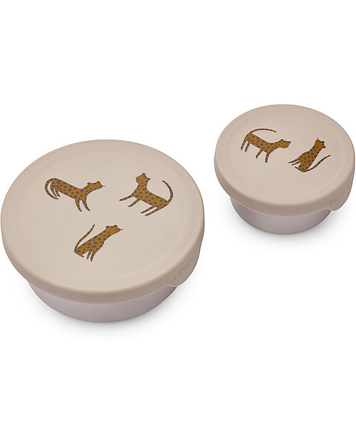 Liewood Set 2 Contenitori Portamerenda Fiby - Sabbia - Leopardi Porta Merenda