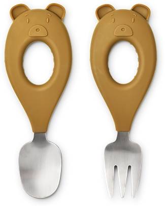 Liewood Set 2 Posate Bebè Stanley - Mr Bear - Caramello - 100% Silicone Posate