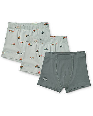 Liewood Set 3 Boxer Faris - Vehicles / Blue fog mix Slip