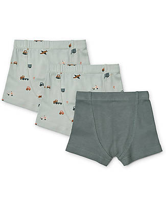 Liewood Set 3 Boxer Faris - Vehicles / Blue fog mix Slip