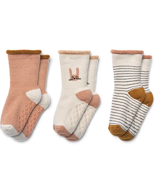 Liewood Set 3 Calzini Antiscivolo Eloy - Bunny - Sabbia - Cotone Calzini Antiscivolo