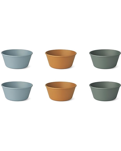 Liewood Set 6 Ciotole Irene - Blu Multi Mix - 6 Pezzi - 100% Biodegradabile! Piatti e Scodelle