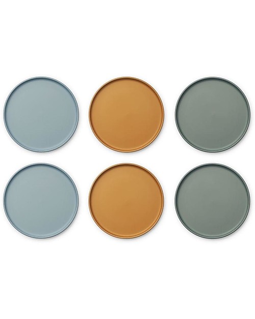 Liewood Set 6 Piatti Logan - Blue Multi Mix - Lavabili e Impilabili Piatti e Scodelle