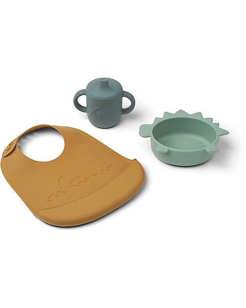 Liewood Set Completo per Pappa Connor - 3 pezzi - Silicone - Dino Verde Menta Set Pappa