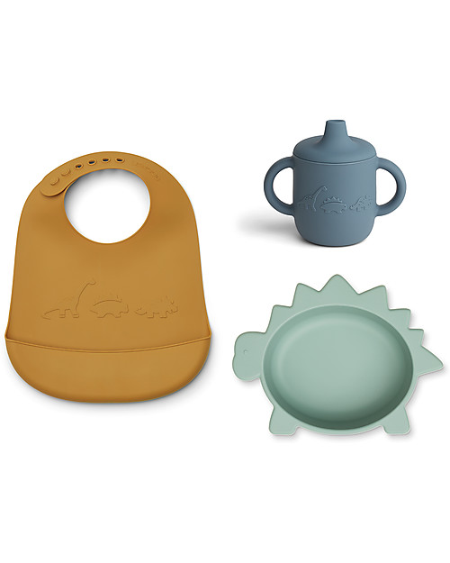 Liewood Set Completo per Pappa Connor - 3 pezzi - Silicone - Dino Verde Menta Set Pappa