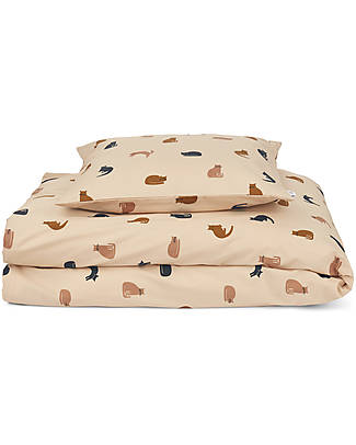 Liewood Set Copri Piumone Carl - 200 x 140 cm - Gatto - Apple Blossom Mix - 100% Cotone Organico Lenzuola e Federe