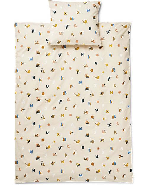 Liewood Set Copripiumino e Federa - Ingeborg Junior - 100x70 cm - Alfabeto - Sandy - 100% Cotone Bio Set Copripiumino