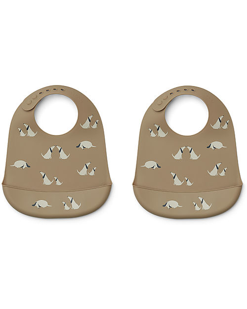 Liewood Set da 2 Bavagli Impermeabili con Tasca Tilda - Cane - Avena - Silicone Bavagli Impermeabili con Tasca