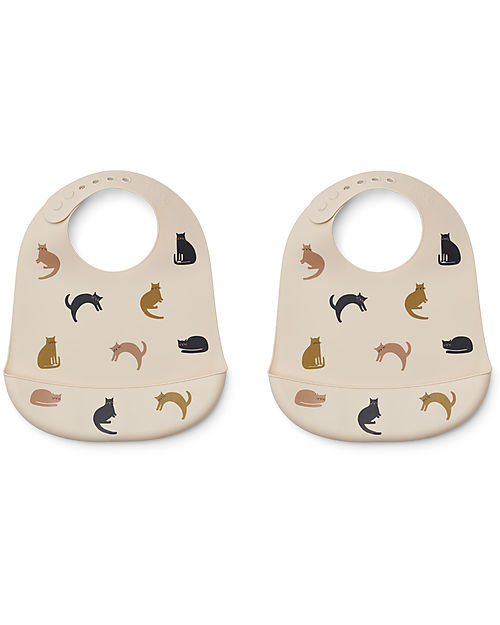 Liewood Set da 2 Bavagli Impermeabili con Tasca Tilda - Gatto - Apple Blossom Mix - Silicone Bavagli Impermeabili con Tasca
