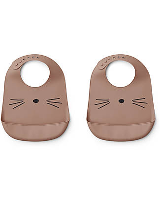 Liewood Set da 2 Bavagli Impermeabili con Tasca Tilda - Gatto - Lavanda - Silicone Bavagli Impermeabili con Tasca