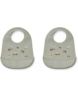 Liewood Set da 2 Bavagli Impermeabili con Tasca Tilda - Veicoli/Blu - Silicone Bavagli Impermeabili con Tasca