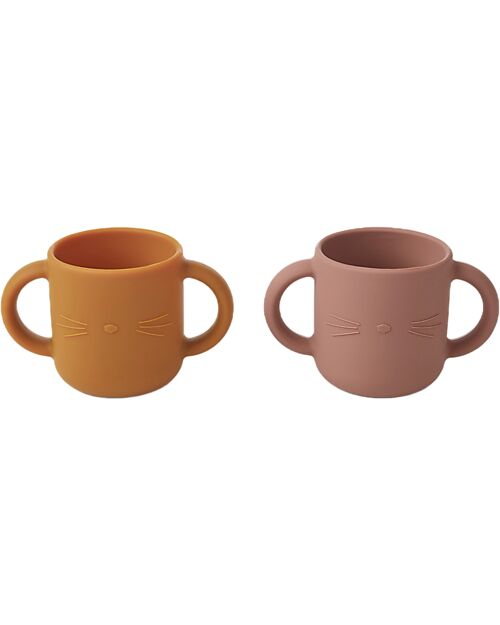 Liewood Set da 2 Bicchieri Gene con Manici - Gatto - Rosa Scuro Tazze