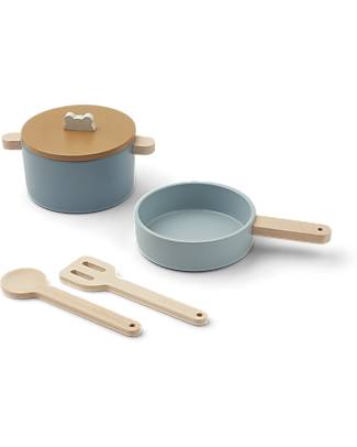 Liewood Set da Cucina in Legno per Bambini Antonio - Blu Multi Mix Cibo Giocattolo