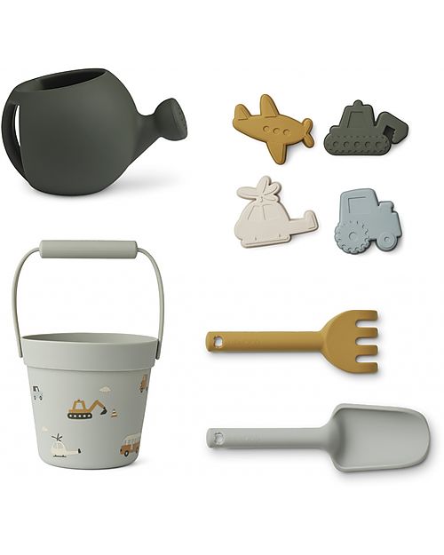 Liewood Set da Spiaggia & Giardino Florence - Vehicles/Dove Blue Mix - 8 Pezzi Giochi da Spiaggia