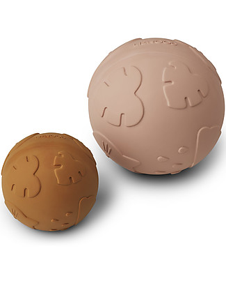 Liewood Set di 2 Palle in Gomma Naturale - Rosa Scuro e Mostarda - Sviluppano la Coordinazione Giochi all'Aperto