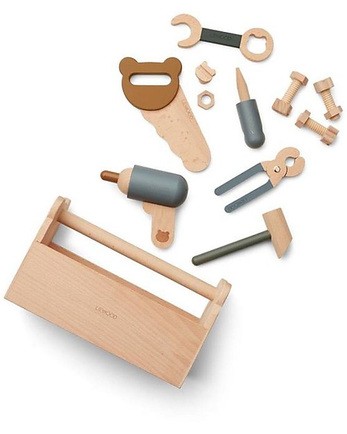 Liewood Set di Attrezzi in Legno Luigi - Blue Multi Mix - Per piccoli Aspiranti Falegnami Attrezzi in Legno