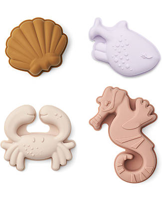 Liewood Set Formine da Spiaggia Gill - Creature del Mare - Sabbia - 4 Pezzi Accessori per Capelli