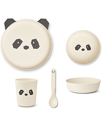 Liewood Set Pappa Brody Junior - Panda - Crema - Set 4 Pezzi - 100% Biodegradabile! Set Pappa