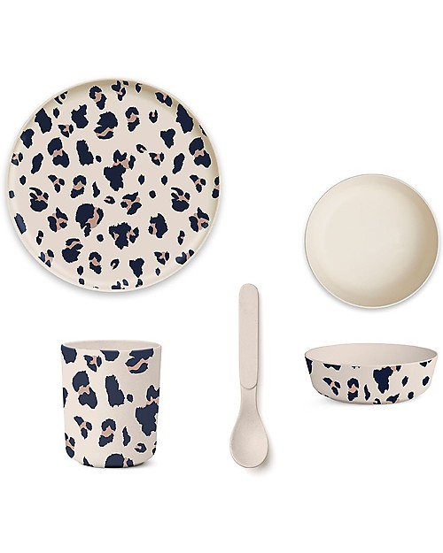 Liewood Set Pappa in Bambù, 4 Pezzi - Leopardato Beige Piatti e Scodelle