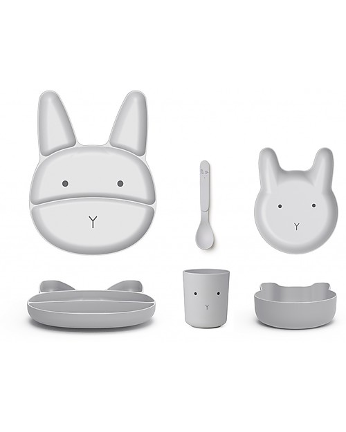 Liewood Set Pappa in Bambù Jules Junior - Coniglio Grigio Piatti e Scodelle