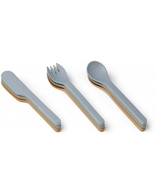 Liewood Set Posate Ryan - Blu Multi Mix - 9 Pezzi - 100% Biodegradabile! Posate