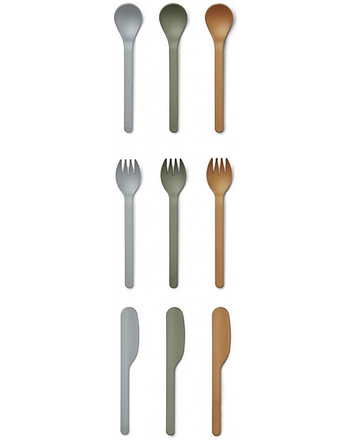 Liewood Set Posate Ryan - Blu Multi Mix - 9 Pezzi - 100% Biodegradabile! Posate