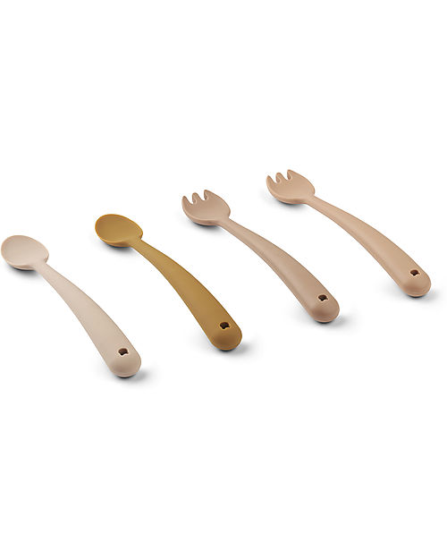 Liewood Set Posate Shea in Silicone - Rosa Mix - 2 Forchette e 2 Cucchiai Posate