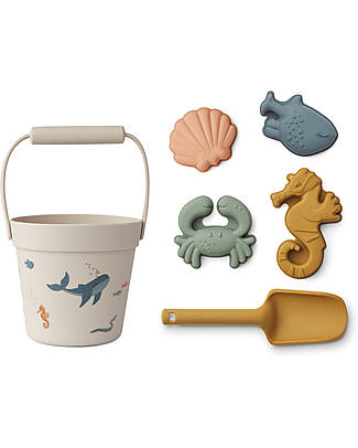 Liewood Set Spiaggia Dante - Creature del Mare - Sabbia - Secchiello+Paletta+Formine Accessori per Capelli