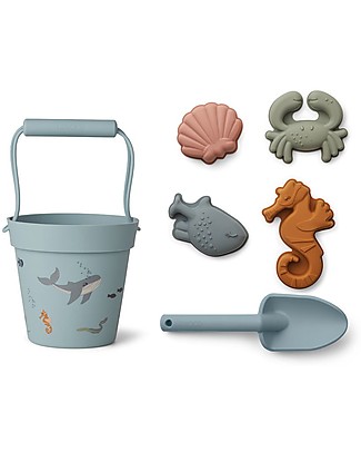 Liewood Set Spiaggia Dante Creature del Mare - Secchiello+Paletta+Formine Giochi Da Spiaggia