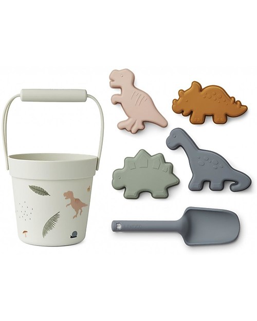 Liewood Set Spiaggia Dante - Dino Mix - Secchiello+Paletta+Formine Giochi da Spiaggia