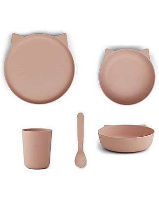 Liewood Set Stoviglie Paul - Gattino - Rosa Cipria - 100% Silicone Set Pappa
