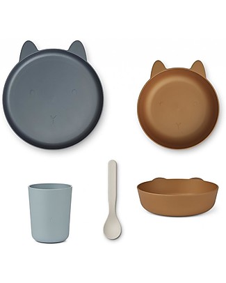 Liewood Set Stoviglie Paul - Rabbit/Whale Blu Multi Mix - 100% Biodegradabile Set Pappa