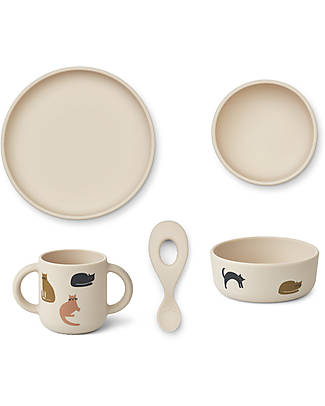 Liewood Set Stoviglie Vivi - Gattino - Apple Blossom - 100% Silicone Set Pappa