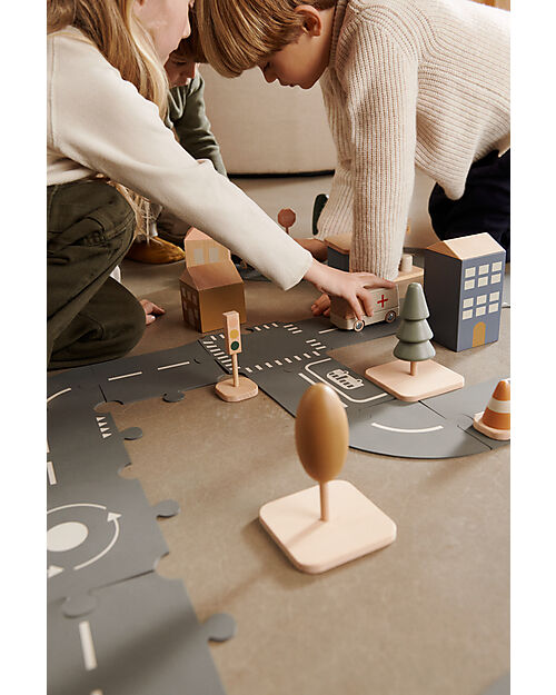 Liewood Set Village Road - Rosso Multi Mix - Legno di Faggio - 11 Pezzi Macchine e Trenini  in Legno