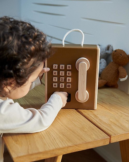 Liewood Telefono a Gettoni Giocattolo Rufus - Golden Caramel Multi Mix - 100% Legno di Faggio Attrezzi in Legno