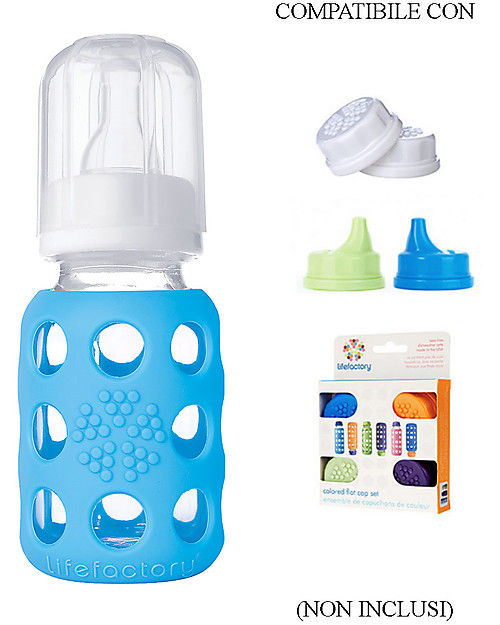 Lifefactory Biberon in Vetro e Silicone 120ml - Azzurro Cielo Accessori Biberon