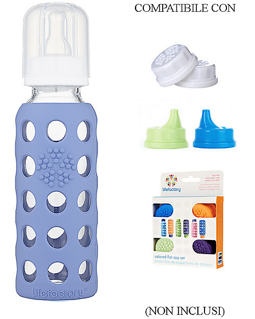 Lifefactory Biberon in Vetro e Silicone 250ml - Blu Mirtillo Accessori Biberon